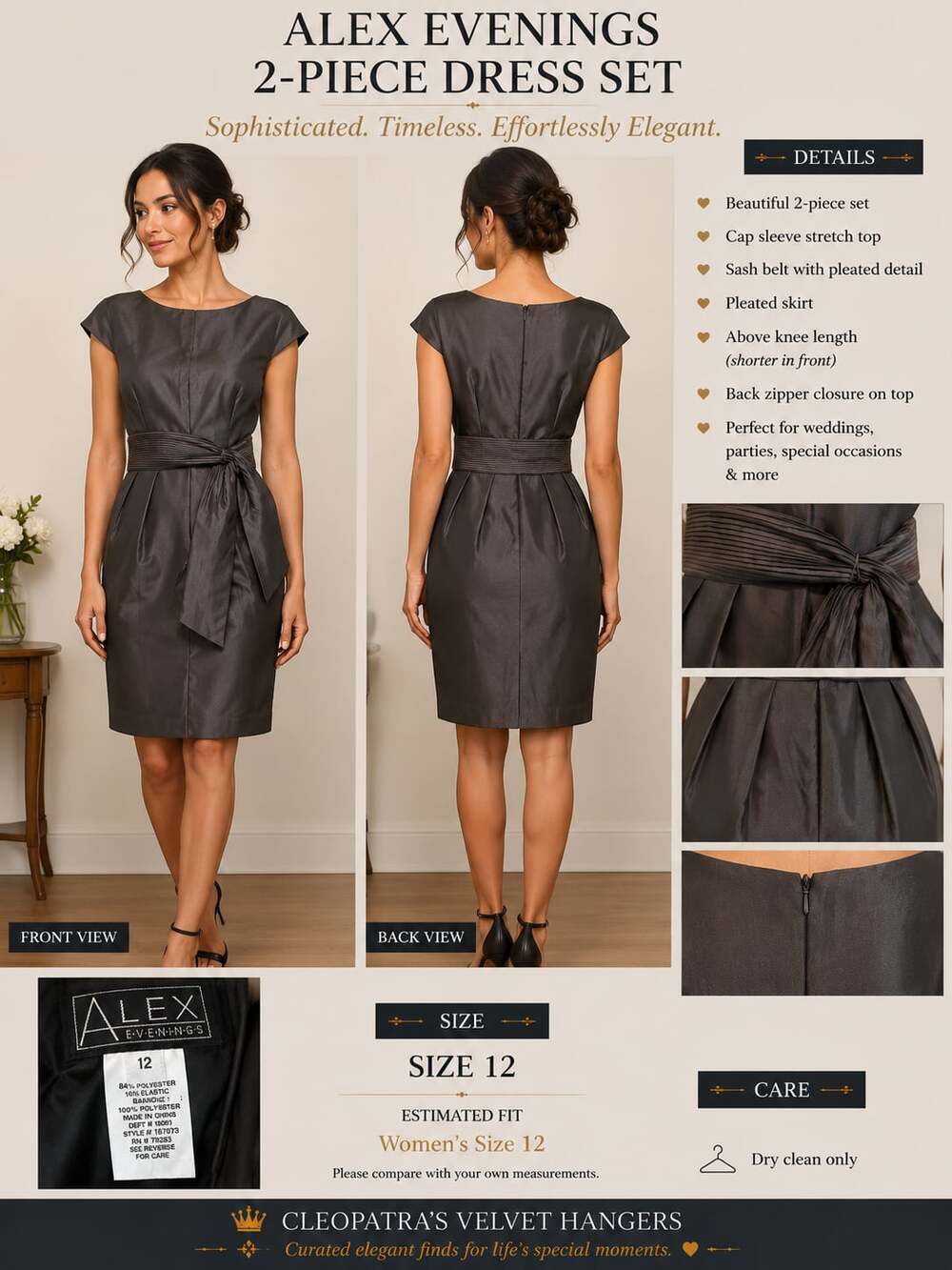 Alex Evenings 2-Piece Pleated Sash Dress Set
